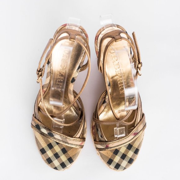 Burberry Metallic Gold Wedge Sandals - Picture 2 of 10